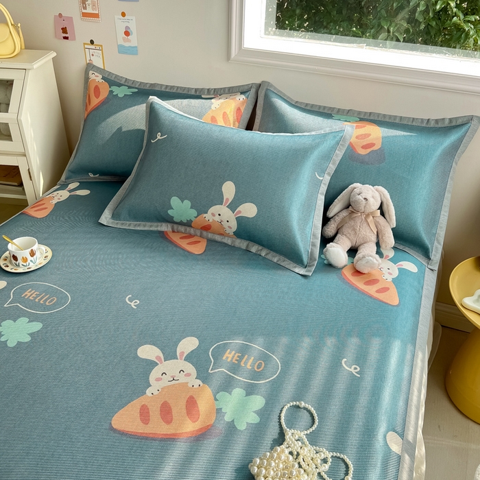 91家纺网 家纺一手货源 找家纺 懒猫家纺 2025春夏新款250D数码印花冰丝席凉席席子 萝卜兔