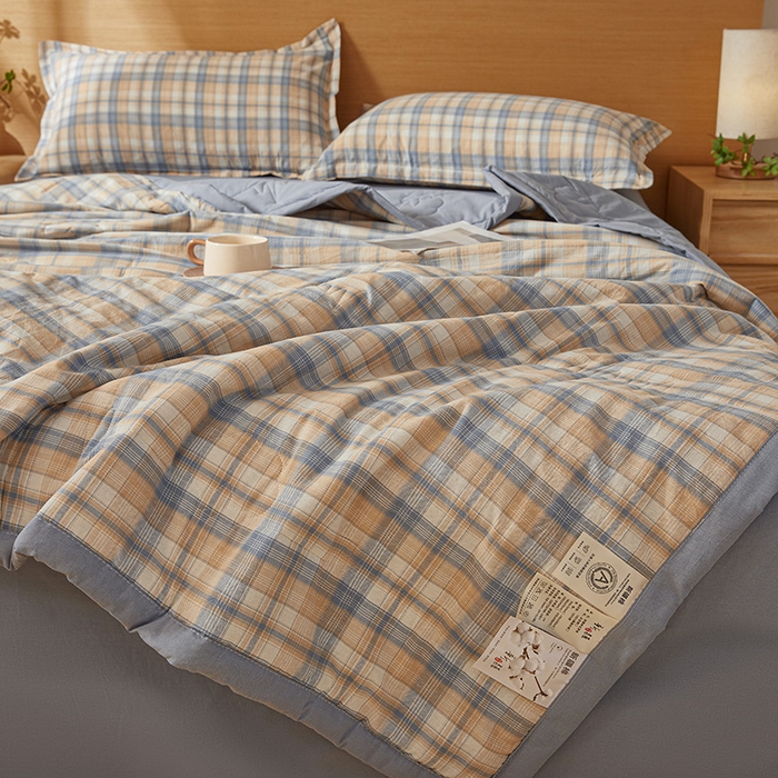 91家纺网 家纺一手货源 找家纺 西域种棉人·千百笠 2025新款A类100%新疆棉花夏凉被纯棉全棉填充原棉空调被手工宽边水洗棉夏被 清新格