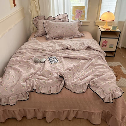 欧尚 2025新款细黑边夏被床单床盖三件套 花集