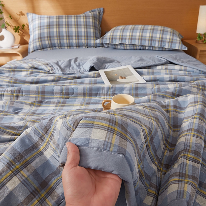 91家纺网 家纺一手货源 找家纺 西域种棉人·千百笠 2025新款A类100%新疆棉花夏凉被纯棉全棉填充原棉空调被手工宽边水洗棉夏被 雅致-蓝格