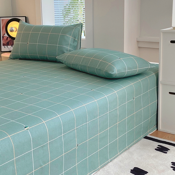 91家纺网 家纺一手货源 找家纺 爱彼家纺 2025新款锦柔老粗布席子凉席床单 绿条格