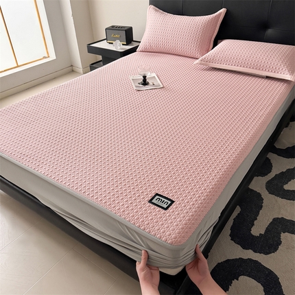 慕木家纺 2025新品A类高克重高端复合三明治PE提花冰豆豆凉席床笠 MIN冰豆豆床笠-豆沙粉