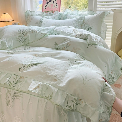 宜凡家纺 2025新款全棉蕾丝花边床裙四件套 芳华悠兰