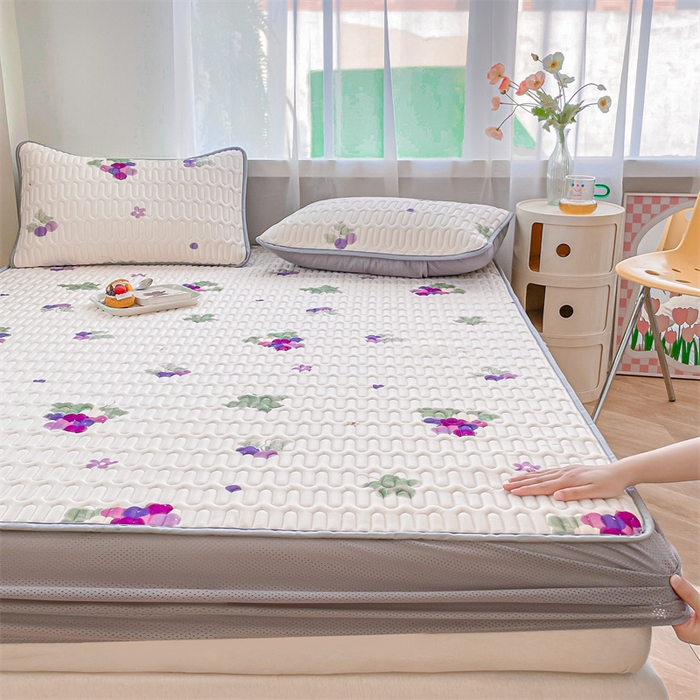 91家纺网 家纺一手货源 找家纺 布卢姆床垫 2025新款5mmA类乳胶凉席床笠套件夏被组合 葡萄乐园