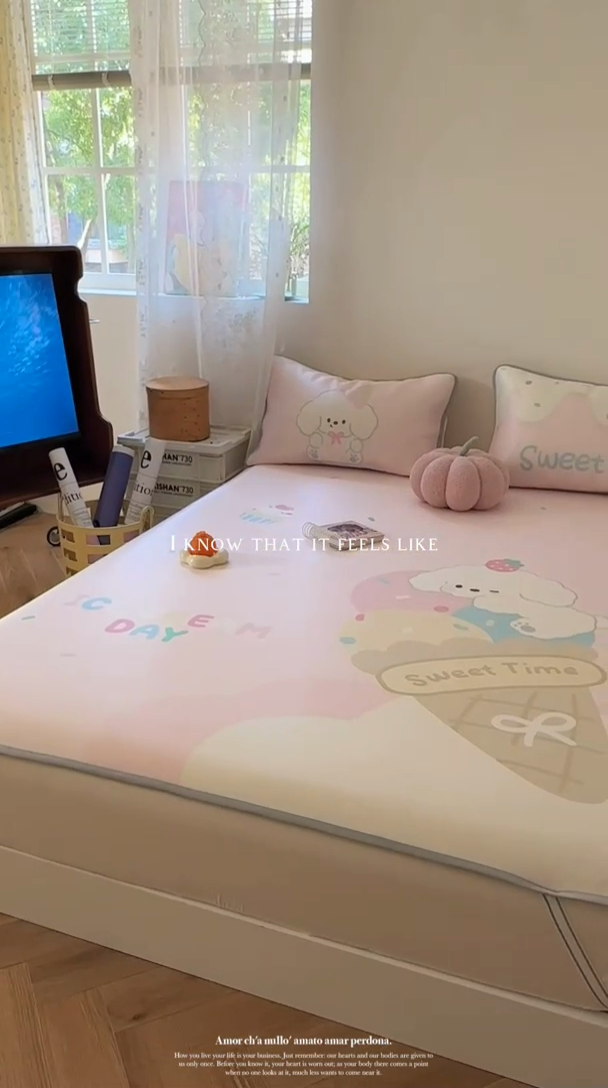 91家纺网 家纺一手货源 找家纺 美乐迪家纺 2025新款碳光凉感冰丝席 冰淇淋小狗