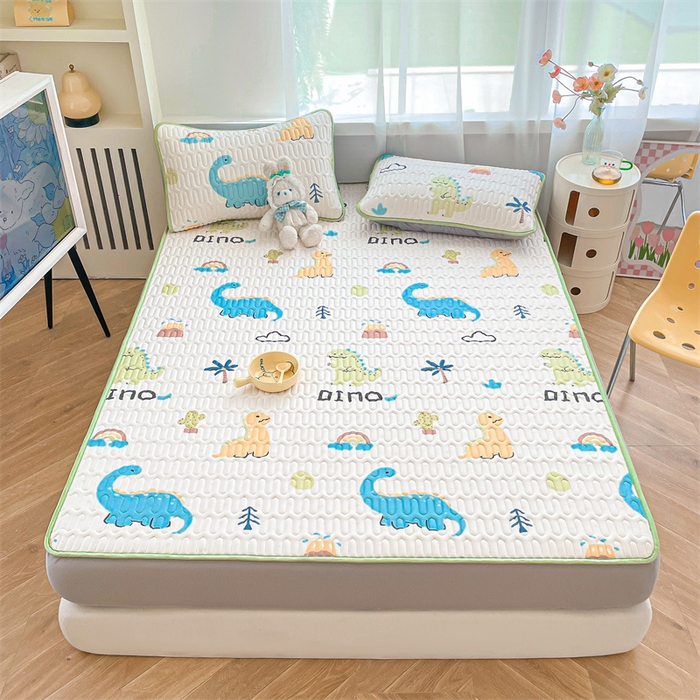 91家纺网 家纺一手货源 找家纺 布卢姆床垫 2025新款5mmA类乳胶凉席床笠套件夏被组合 恐龙世界