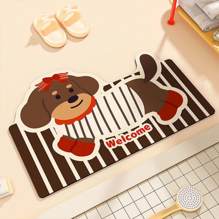 91家纺网 家纺一手货源 找家纺 （总）卡初家居（原微来）2025新款双面防滑浴室硅藻泥地垫-小狗