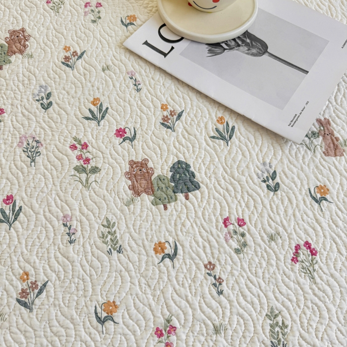 91家纺网 家纺一手货源 找家纺 宜梦家居【需要买家秀请联系老板】 2025新款双面纯棉夹层新疆棉花高温砂洗全棉床盖 仙草兔