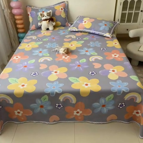 91家纺网 家纺一手货源 找家纺 新印象  2025新款花边老粗布床单款床笠款三件套莫奈花园