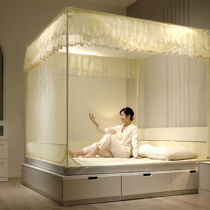 夏彩 2025新款U型三开门外穿坐床蚊帐系列-货号88538/88539 88539米黄