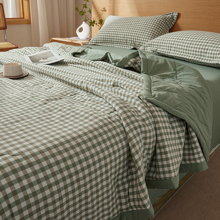 91家纺网 家纺一手货源 找家纺 西域种棉人·千百笠 2025新款A类100%新疆棉花夏凉被纯棉全棉填充原棉空调被手工宽边水洗棉夏被 绿小格