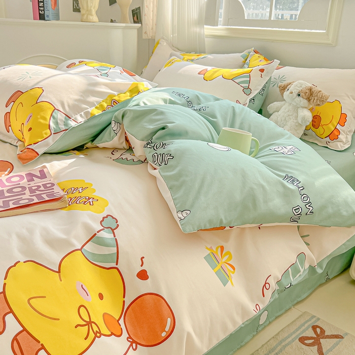 91家纺网 家纺一手货源 找家纺 悦织湾家纺 2025新款亲肤芦荟棉四件套轻奢印花磨毛床上用品亲肤棉四件套 开心鸭