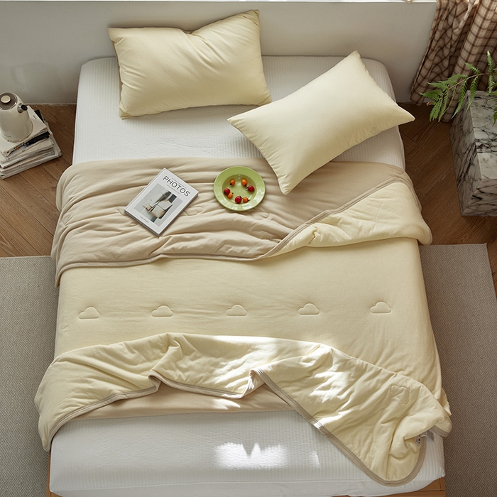 91家纺网 家纺一手货源 找家纺 安莱生活 2025新款全棉纯棉云感针织棉双拼夏被夏凉被空调被 菁甘绿双拼