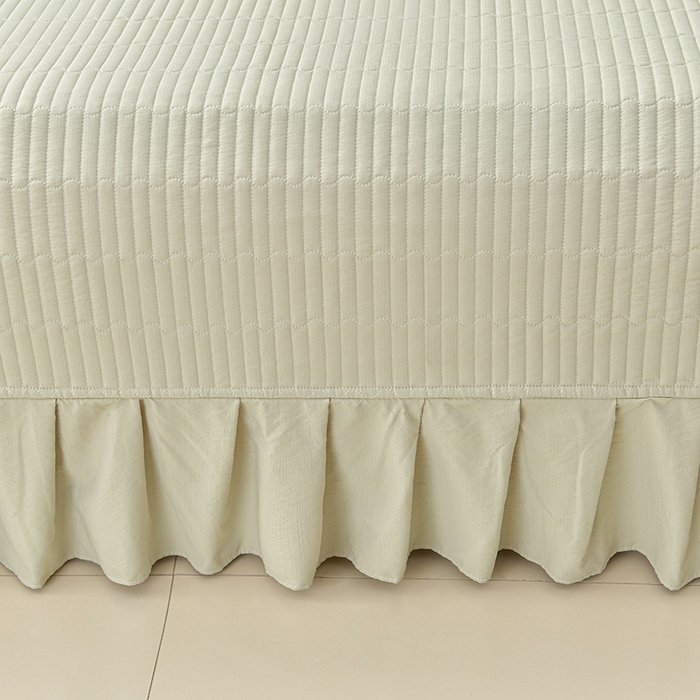 91家纺网 家纺一手货源 找家纺 星窝家纺 2025新款水洗棉花边床裙式多功能床盖三件套 经典豆绿