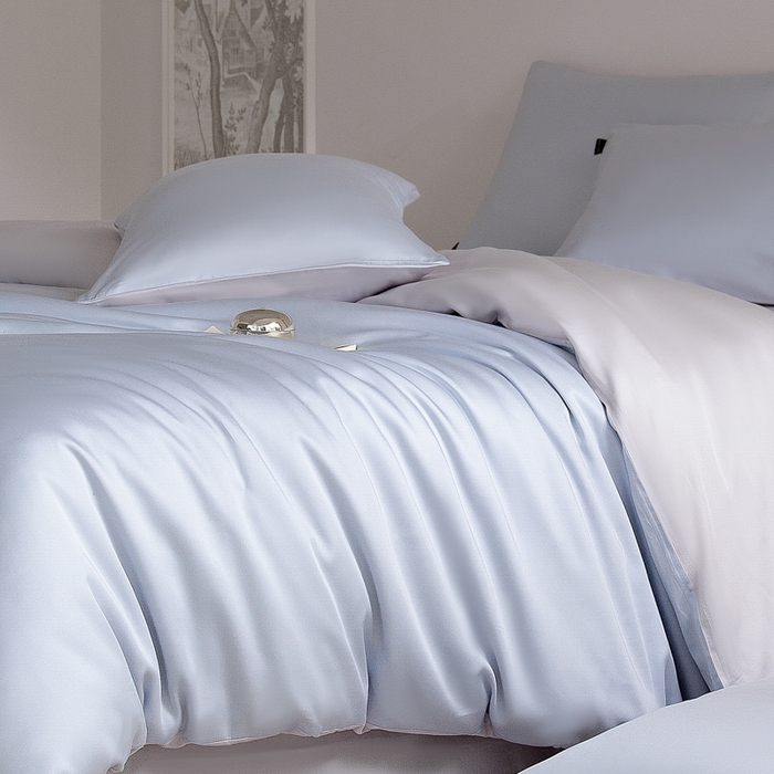 91家纺网 家纺一手货源 找家纺 云栖家居 202560支兰精天丝纯拼色四件套 海蓝银灰