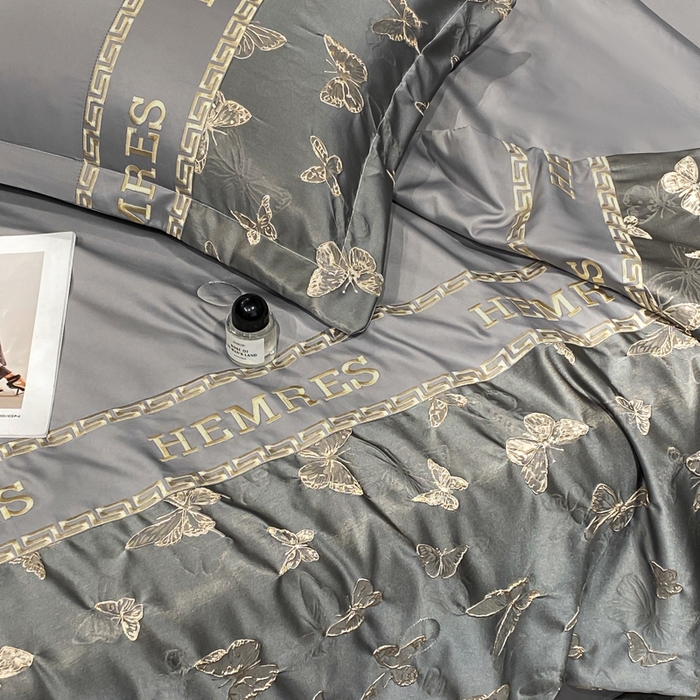 91家纺网 家纺一手货源 找家纺 子曰 2025新款金丝提花浮雕刺绣水洗真丝夏被四件套夏凉被空调被 醉蝴蝶-灰