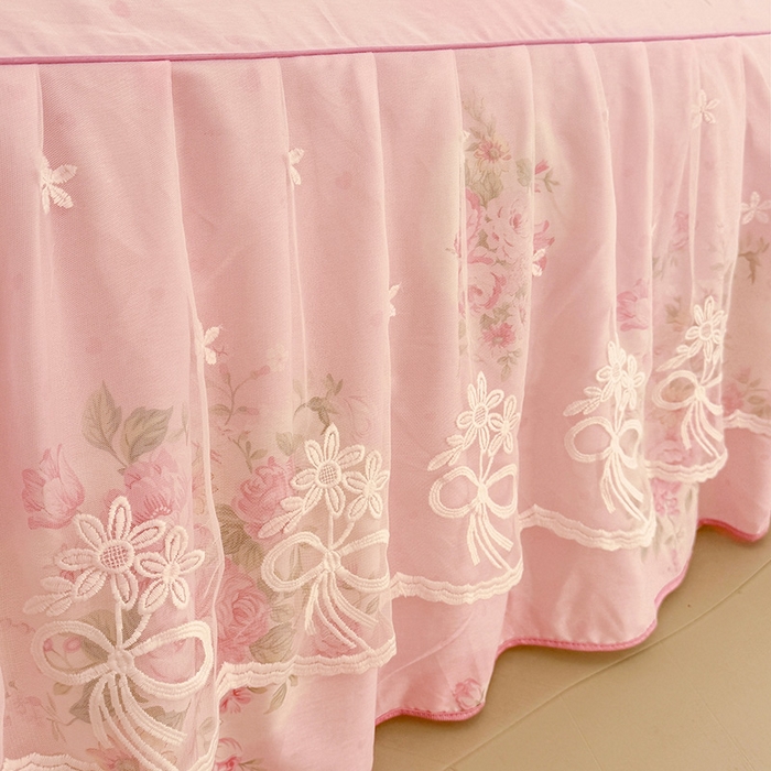 91家纺网 家纺一手货源 找家纺 宜凡家纺 2025新款全棉蕾丝花边床裙三件套 弥花集