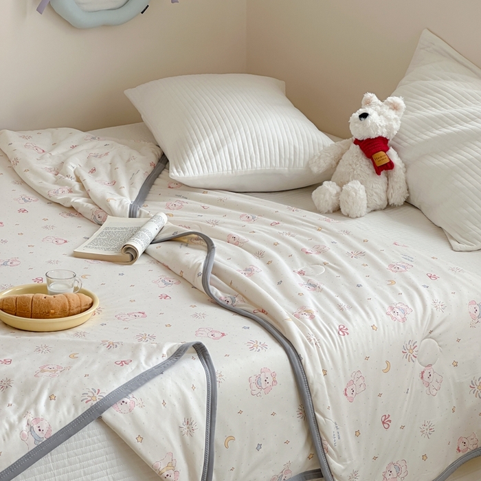 91家纺网 家纺一手货源 找家纺 觅糖家纺 2025新款软糯针织云柔大豆夏被 奶油小狗