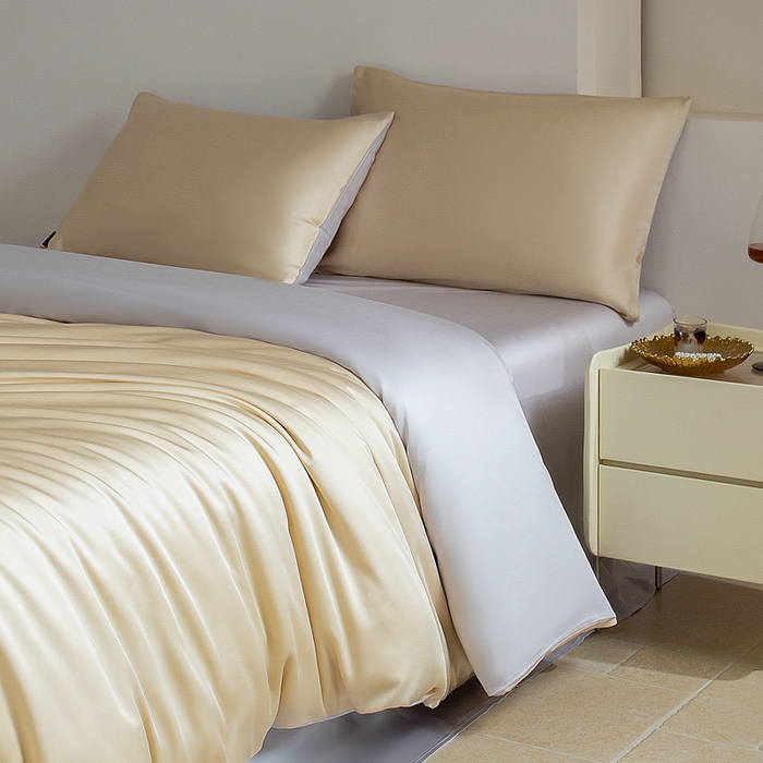 91家纺网 家纺一手货源 找家纺 云栖家居 202560支兰精天丝纯拼色四件套 香槟银灰