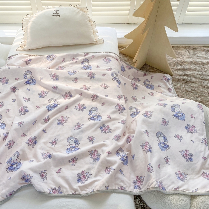 91家纺网 家纺一手货源 找家纺 潮邦 2025新款全棉双层纱多功能盖毯 雨伞兔