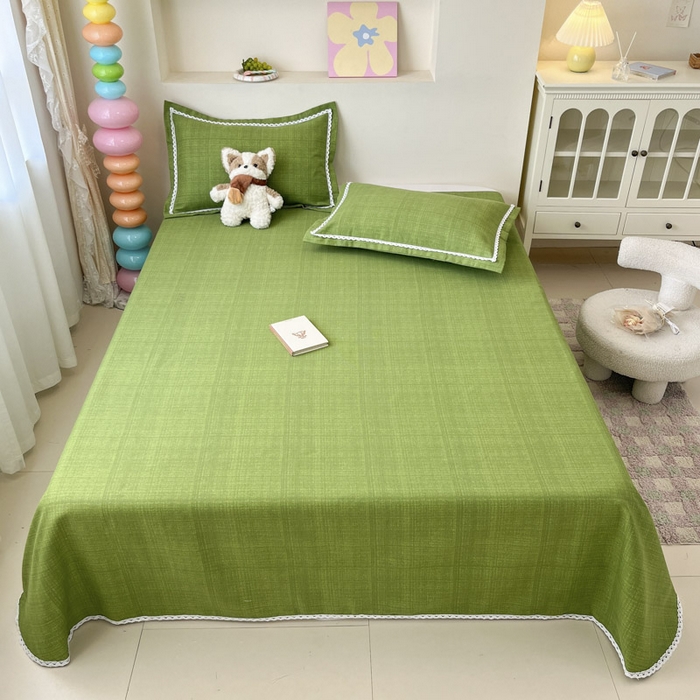 91家纺网 家纺一手货源 找家纺 新印象  2025新款花边老粗布床单款床笠款三件套倾城-绿