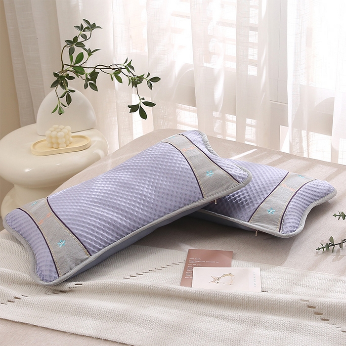 91家纺网 家纺一手货源 找家纺 纽乐家纺 2025夏季夏凉茶香枕头冰丝凉感华夫格凉豆豆茶叶茉莉花枕头枕芯 冰丝华夫格茶香枕-紫色 35x55cm/只