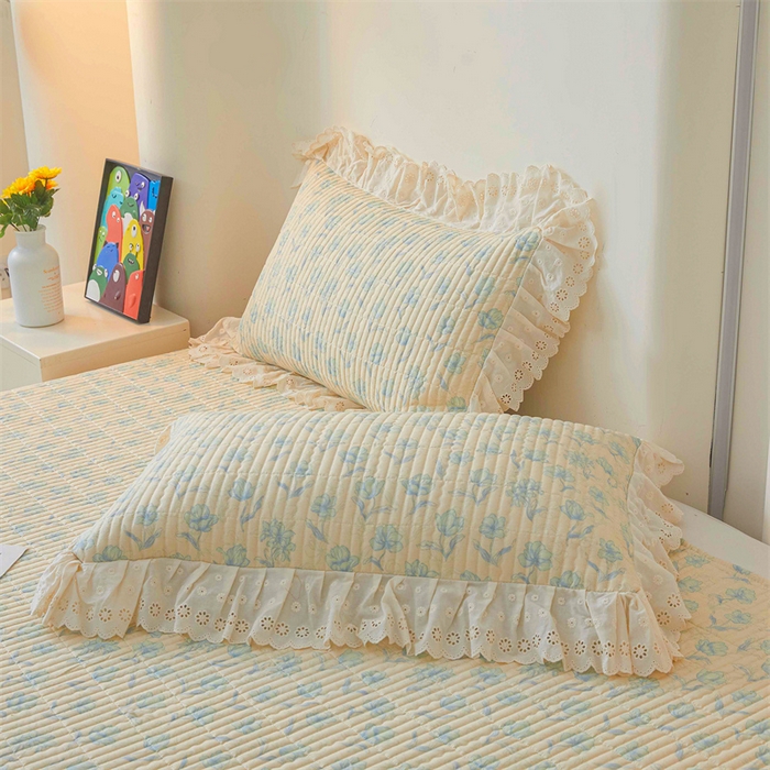 91家纺网 家纺一手货源 找家纺 恒爱家纺2025新款全棉纯棉韩版花边床盖 香百合