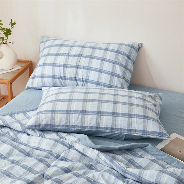 91家纺网 家纺一手货源 找家纺 2025新款A类里外全棉夏凉被100%新疆棉纯棉全棉填充无印格子款空调被原棉夏被 里外全棉-森蓝格