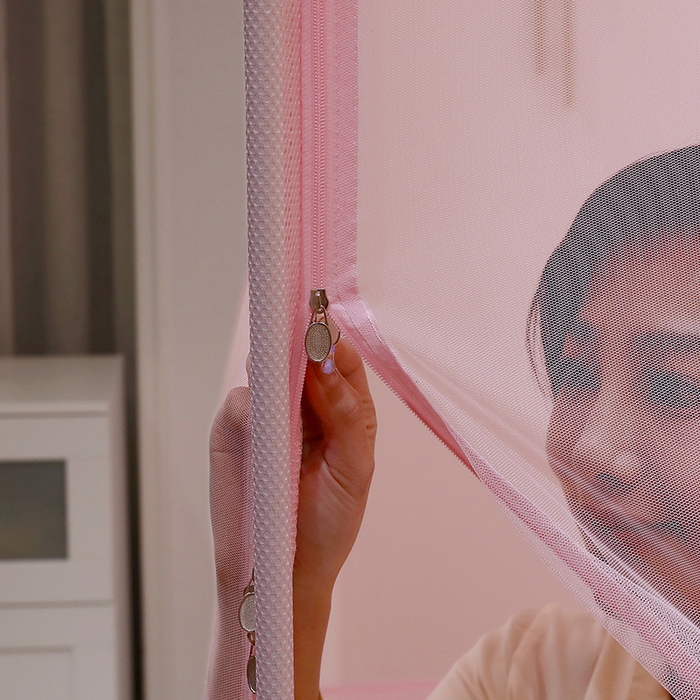 91家纺网 家纺一手货源 找家纺 夏彩 2025新款U型三开门外穿坐床蚊帐系列-货号88538/88539 88539粉色