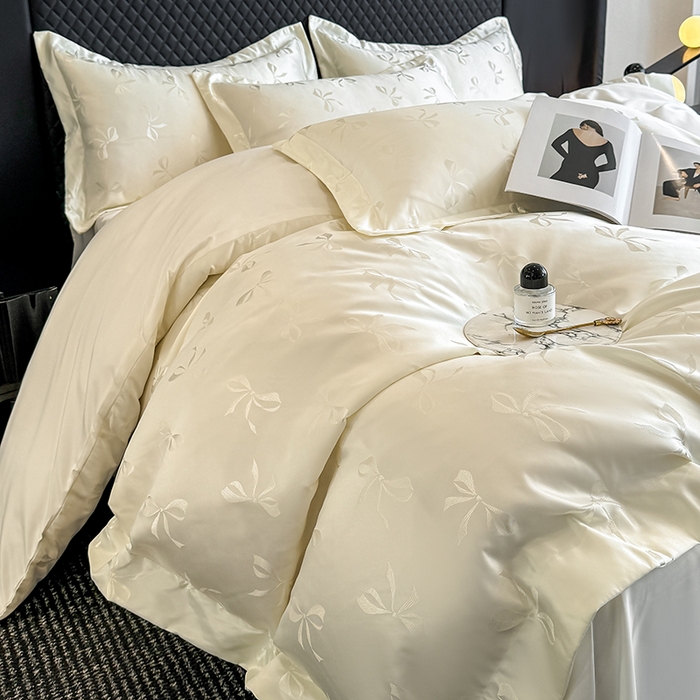 91家纺网 家纺一手货源 找家纺 狂想家 2025新款高奢提花水洗天丝系列四件套 情结奶昔白