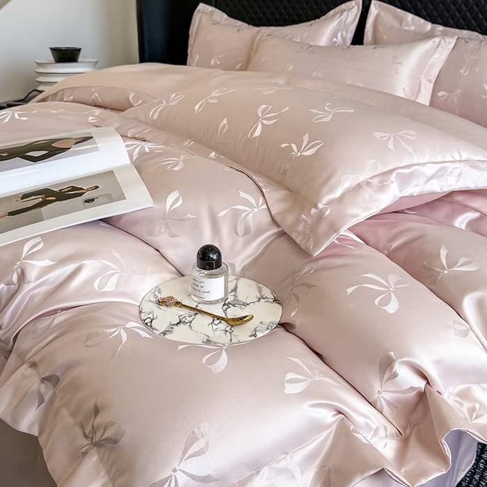 91家纺网 家纺一手货源 找家纺 狂想家 2025新款高奢提花水洗天丝系列四件套 情结轻奢粉