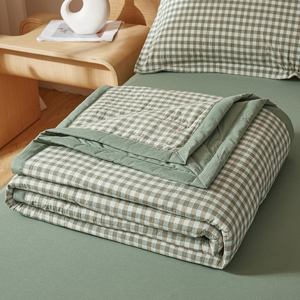 91家纺网 家纺一手货源 找家纺 西域种棉人·千百笠 2025新款A类100%新疆棉花夏凉被纯棉全棉填充原棉空调被手工宽边水洗棉夏被 绿小格