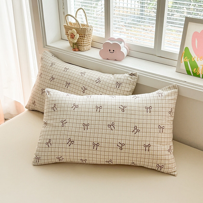 91家纺网 家纺一手货源 找家纺 金喜 2025新款小清新风格有氧针织双层纱大豆被夏被四件套 蝴蝶结