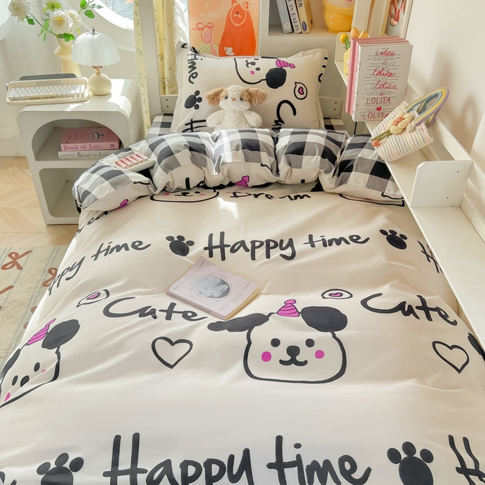 91家纺网 家纺一手货源 找家纺 悦织湾家纺 2025新款印花学生宿舍亲肤芦荟棉三件套单双人四件套轻奢印花磨毛床上用品 可爱多