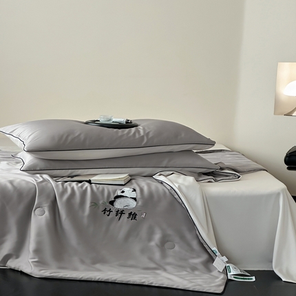 卡巴伦2025新款A类天竹刺绣蚕蛹蛋白纤维夏被四件套 熊猫-绅士灰