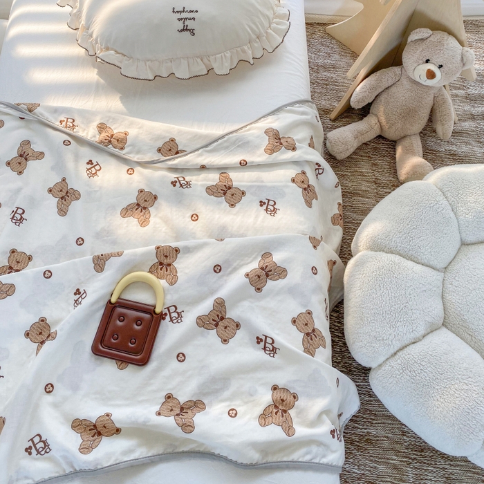 91家纺网 家纺一手货源 找家纺 潮邦 2025新款全棉双层纱多功能盖毯 棕熊