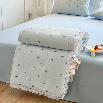 91家纺网 家纺一手货源 找家纺 （总）斯卡诺家纺 2025新款针织双层纱韩版花边夏被四件套夏季夏凉被空调被