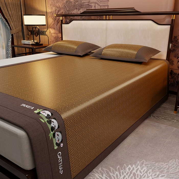 91家纺网 家纺一手货源 找家纺 绒艺席业 2025新款艾草藤席冰丝双面席席子凉席 萌萌熊猫-编织纹