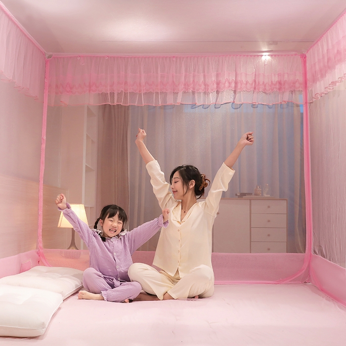 91家纺网 家纺一手货源 找家纺 （总）夏彩 2025新款U型三开门外穿坐床蚊帐系列-货号88538/88539