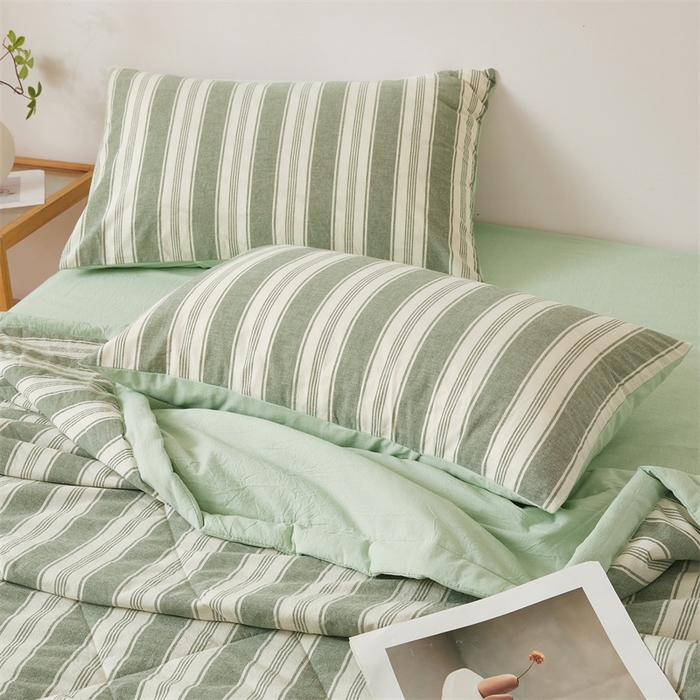 91家纺网 家纺一手货源 找家纺 2025新款A类里外全棉夏凉被100%新疆棉纯棉全棉填充无印格子款空调被原棉夏被 里外全棉-绿条格