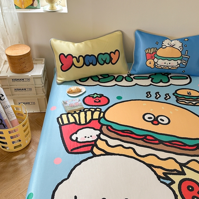 91家纺网 家纺一手货源 找家纺 美乐迪家纺 2025新款碳光凉感冰丝席 汉堡小狗