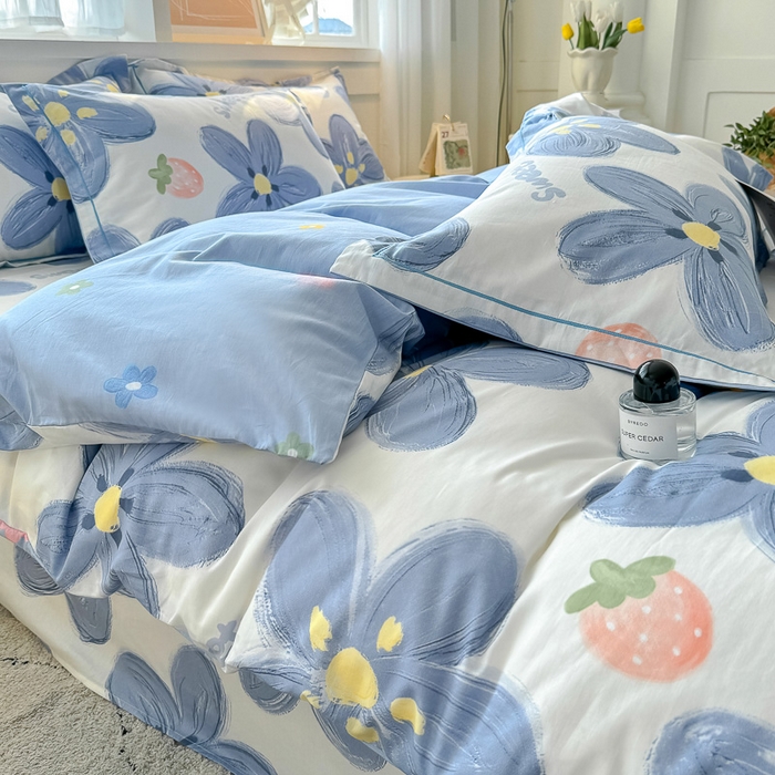 91家纺网 家纺一手货源 找家纺 红粉佳人家纺 2025春夏新款A类全棉纯棉12868纯棉单被套 蓝色甜心