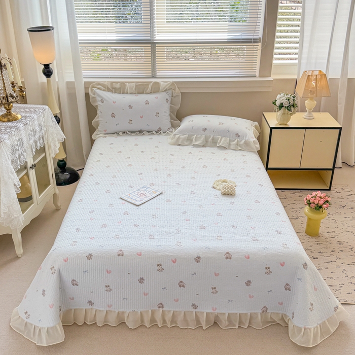 91家纺网 家纺一手货源 找家纺 芯贝儿 2025新款提花针织水洗m双层纱夏被四件套 萌宠