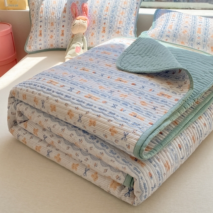 91家纺网 家纺一手货源 找家纺 （总）老帅的工厂店 2025新款a类云感双层纱7a抗菌夏被床盖四件套