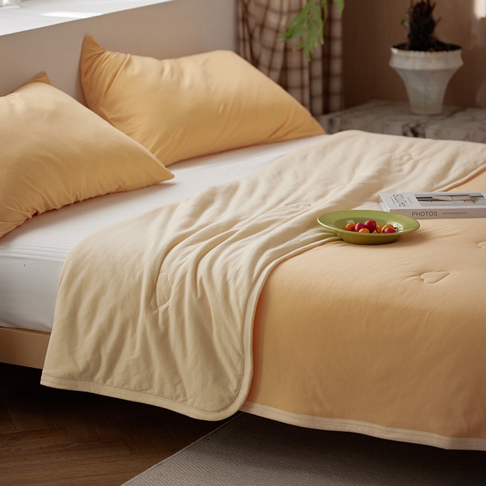 91家纺网 家纺一手货源 找家纺 安莱生活 2025新款全棉纯棉云感针织棉双拼夏被夏凉被空调被 奶油橘双拼