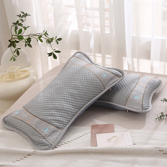 91家纺网 家纺一手货源 找家纺 纽乐家纺 2025夏季夏凉茶香枕头冰丝凉感华夫格凉豆豆茶叶茉莉花枕头枕芯 冰丝华夫格茶香枕-灰色 35x55cm/只