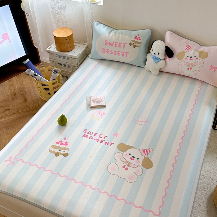 91家纺网 家纺一手货源 找家纺 美乐迪家纺 2025新款碳光凉感冰丝席 蛋糕大耳狗