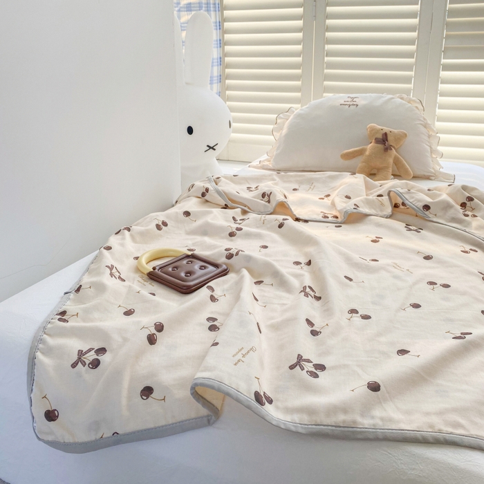 91家纺网 家纺一手货源 找家纺 潮邦 2025新款全棉双层纱多功能盖毯 车厘子