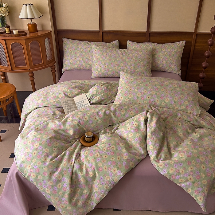 91家纺网 家纺一手货源 找家纺 优品阁  2025新款A类全棉有氧双层纱四件套 花海