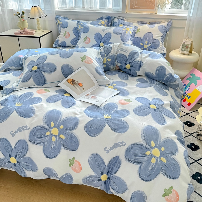 91家纺网 家纺一手货源 找家纺 红粉佳人家纺 2025春夏新款A类全棉纯棉12868纯棉单被套 蓝色甜心